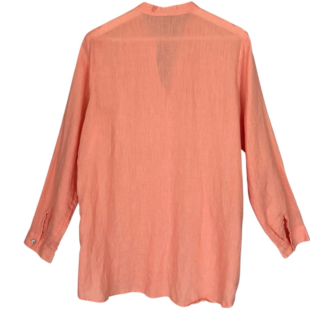 J JILL Shirt Linen Pin Tuck Button Down Tunic Long Sleeve Coral Peach Women L - Picture 4 of 12